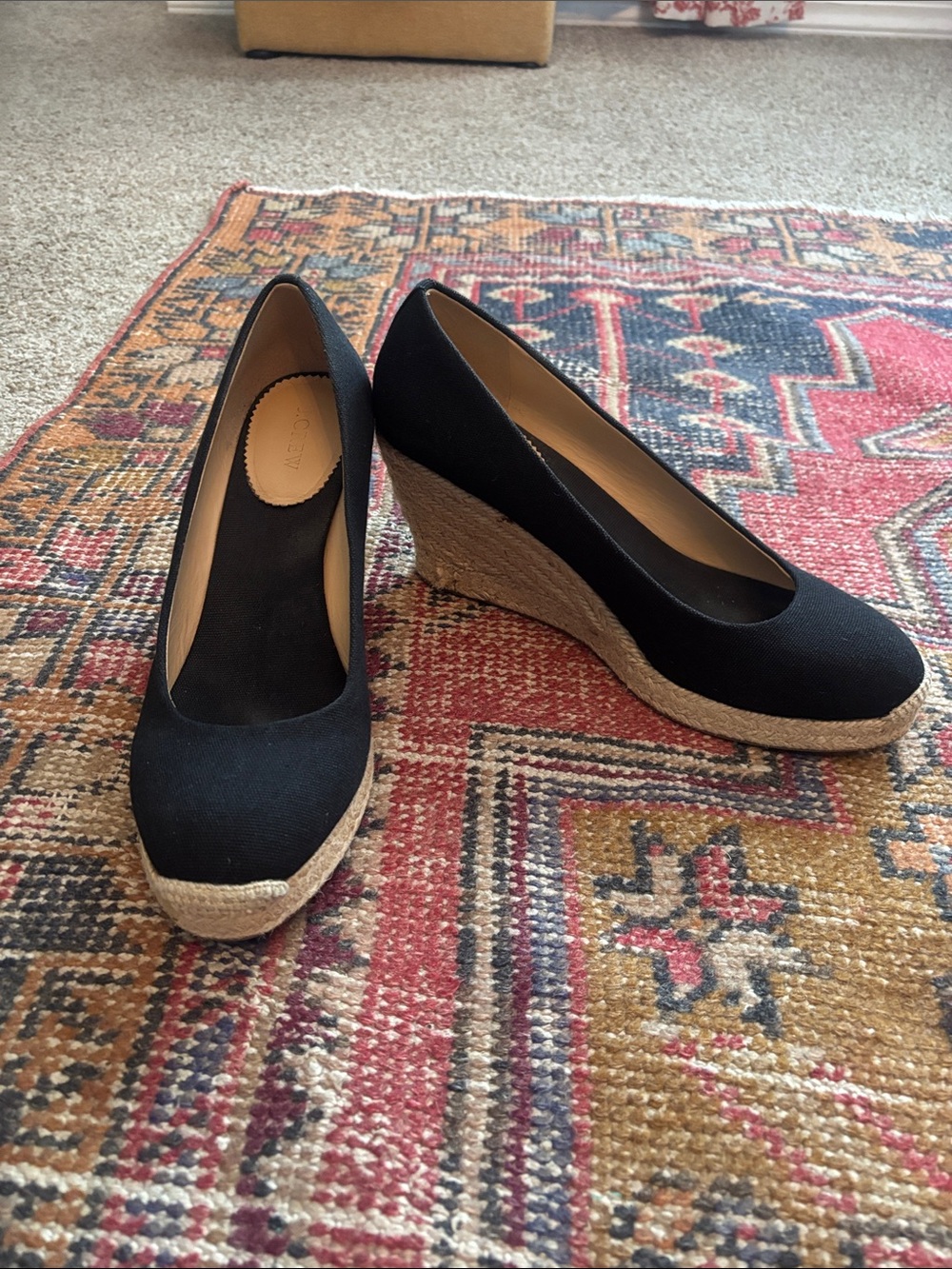 Black Espadrille Wedge Pumps for Women